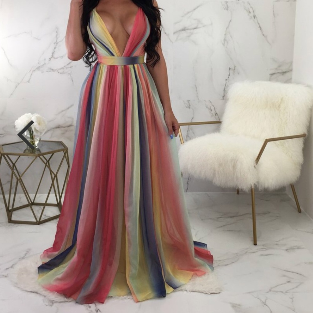 Colorful open back Maxi